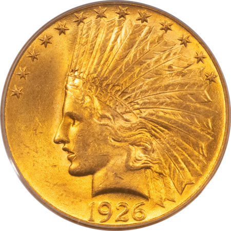 $10 1926 $10 INDIAN GOLD EAGLE – PCGS MS-63, OLD GREEN HOLDER & PREMIUM QUALITY!