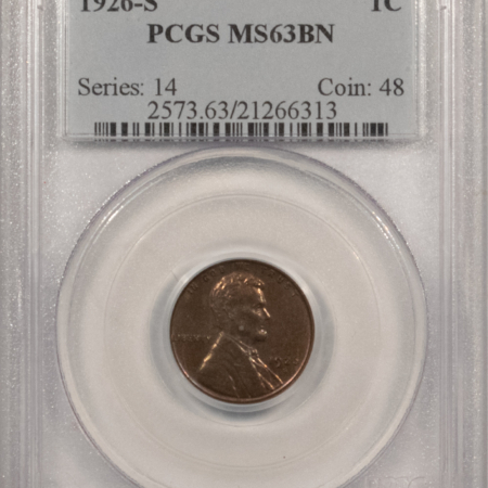 Lincoln Cents (Wheat) 1926-S LINCOLN CENT – PCGS MS-63 BN, VERY TOUGH COIN!