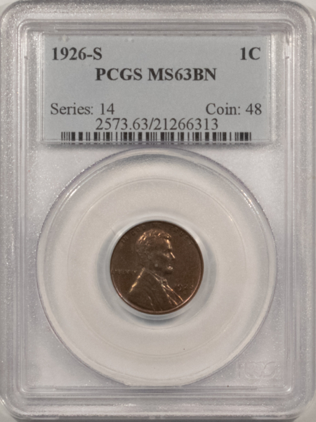 Lincoln Cents (Wheat) 1926-S LINCOLN CENT – PCGS MS-63 BN, VERY TOUGH COIN!