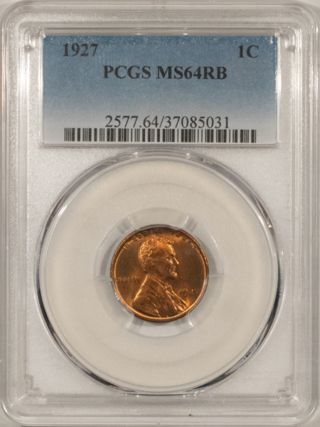 Lincoln Cents (Wheat) 1927 LINCOLN CENT – PCGS MS-64 RB, PREMIUM QUALITY!