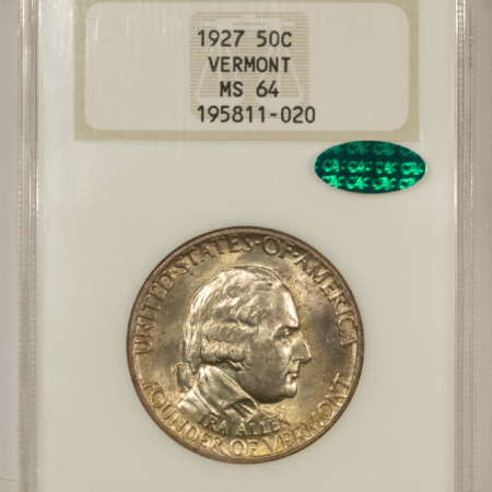 CAC Approved Coins 1927 VERMONT COMMEMORATIVE HALF DOLLAR – NGC MS-64, FATTIE, GEM+ & CAC APPROVED!