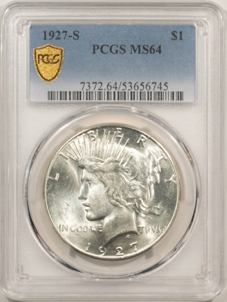 Dollars 1927-S $1 PEACE DOLLAR – PCGS MS-64, BLAST WHITE!