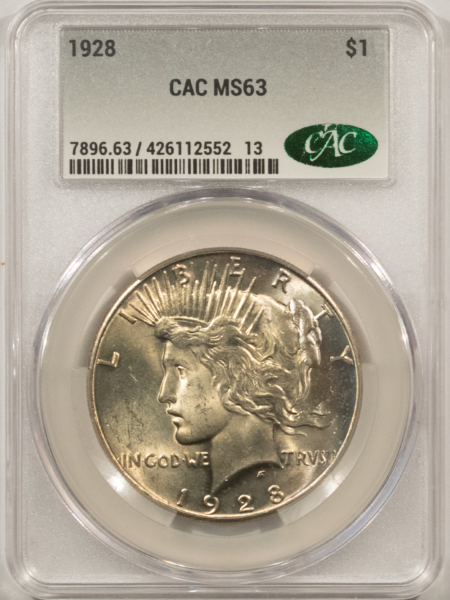 CAC Approved Coins 1928 $1 PEACE DOLLAR – CACG MS-63, FLASHY & PREMIUM QUALITY! CAC APPROVED!