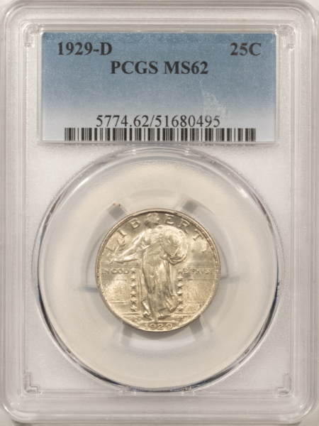 New Certified Coins 1929-D STANDING LIBERTY QUARTER – PCGS MS-62, LOOKS 64! PREMIUM QUALITY!