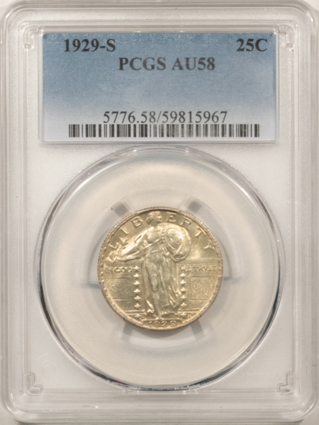 New Certified Coins 1929-S STANDING LIBERTY QUARTER – PCGS AU-58 LOOKS UNC!