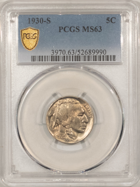 Buffalo Nickels 1930-S BUFFALO NICKEL – PCGS MS-63, LOOKS 65+! PREMIUM QUALITY!