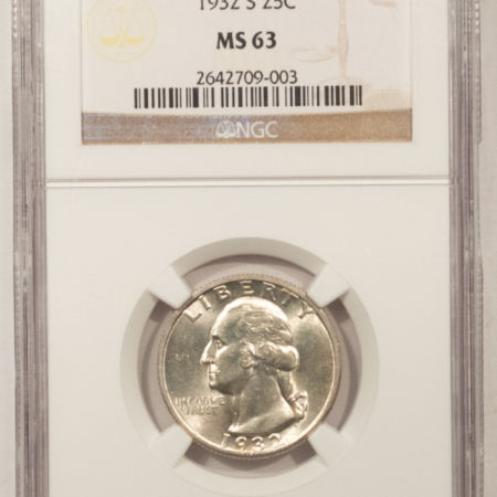 New Certified Coins 1932-S WASHINGTON QUARTER – NGC MS-63, VERY LUSTROUS KEY-DATE!