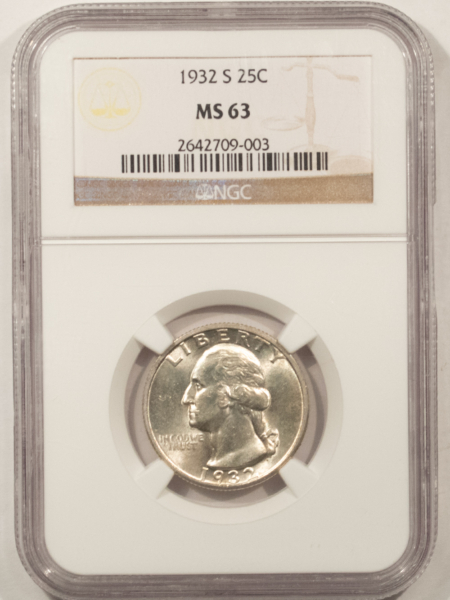 New Certified Coins 1932-S WASHINGTON QUARTER – NGC MS-63, VERY LUSTROUS KEY-DATE!