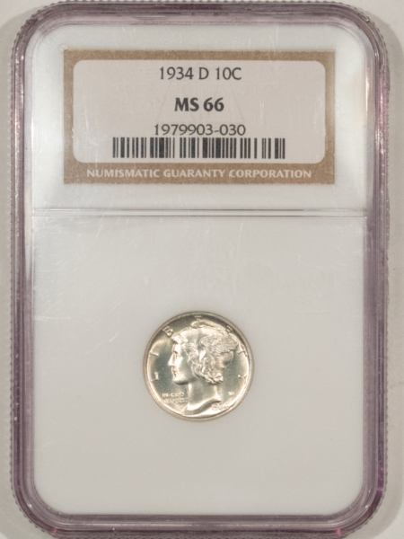 Dimes 1934-D MERCURY DIME – NGC MS-66, BLAST WHITE & PREMIUM QUALITY!