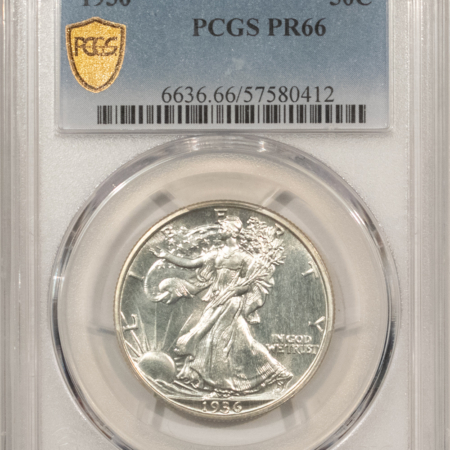 Half Dollars 1936 PROOF WALKING LIBERTY HALF DOLLAR PCGS PR-66, BLAST WHITE, PREMIUM QUALITY!