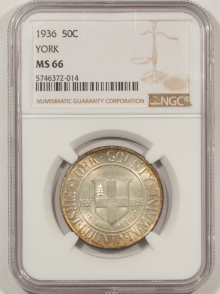 Early Commems 1936 YORK COMMEMORATIVE HALF DOLLAR – NGC MS-66, GORGEOUS, PREMIUM QUALITY!