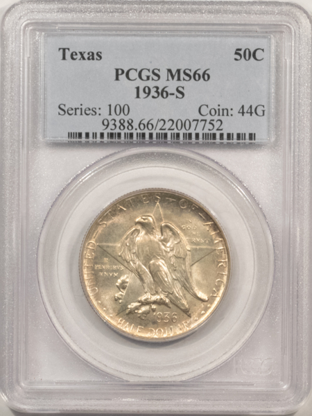 Early Commems 1936-S TEXAS COMMEMORATIVE HALF DOLLAR – PCGS MS-66, PREMIUM QUALITY!