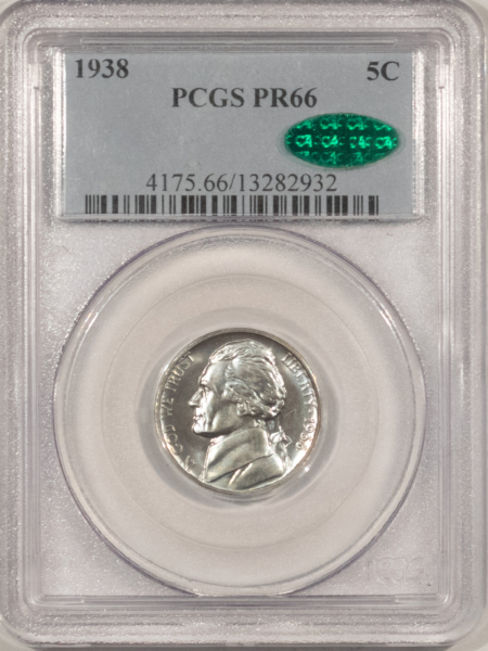 CAC Approved Coins 1938 PROOF JEFFERSON NICKEL – PCGS PR-66, PREMIUM QUALITY! CAC APPROVED!