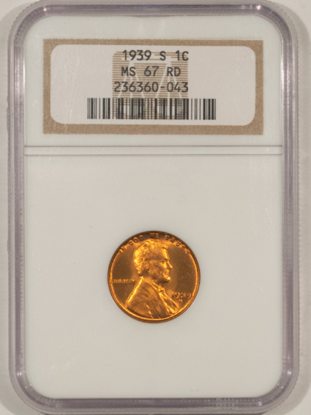 Lincoln Cents (Wheat) 1939-S LINCOLN CENT – NGC MS-67 RD