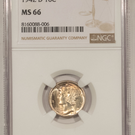 Dimes 1942-D MERCURY DIME – NGC MS-66 FRESH & PRETTY!