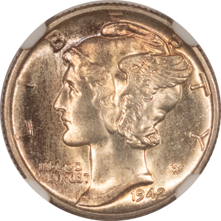 Dimes 1942-D MERCURY DIME – NGC MS-66 FRESH & PRETTY!
