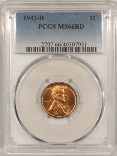 Lincoln Cents (Wheat) 1942-D LINCOLN CENT – PCGS MS-66 RD