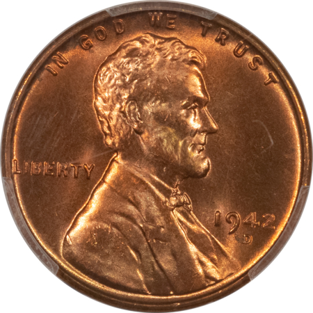 Lincoln Cents (Wheat) 1942-D LINCOLN CENT – PCGS MS-66 RD, GORGEOUS!