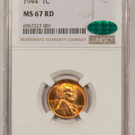 CAC Approved Coins 1944 LINCOLN CENT – NGC MS-67 RD, BLAZING RED! PREMIUM QUALITY+, CAC APPROVED!