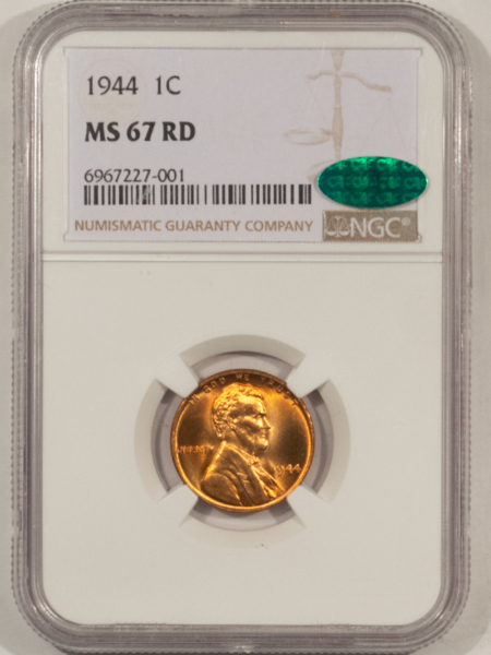 CAC Approved Coins 1944 LINCOLN CENT – NGC MS-67 RD, BLAZING RED! PREMIUM QUALITY+, CAC APPROVED!