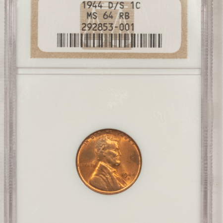 Lincoln Cents (Wheat) 1944-D/S LINCOLN CENT FS-301 – NGC MS-64 RB, LOTS OF RED, THIS STRONG & BEST D/S