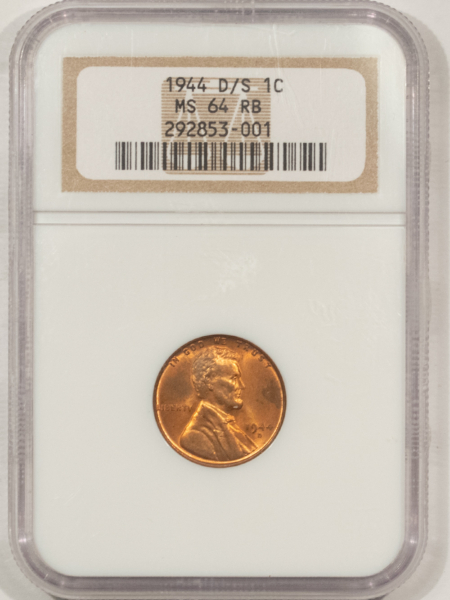Lincoln Cents (Wheat) 1944-D/S LINCOLN CENT FS-301 – NGC MS-64 RB, LOTS OF RED, THIS STRONG & BEST D/S