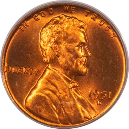 Lincoln Cents (Wheat) 1951-D LINCOLN CENT – PCGS MS-66 RD BLAZING LUSTER & PQ!