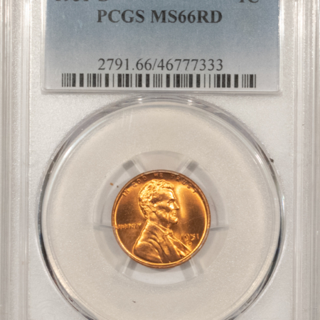 Lincoln Cents (Wheat) 1951-D LINCOLN CENT – PCGS MS-66 RD, BLAZING & PREMIUM QUALITY!
