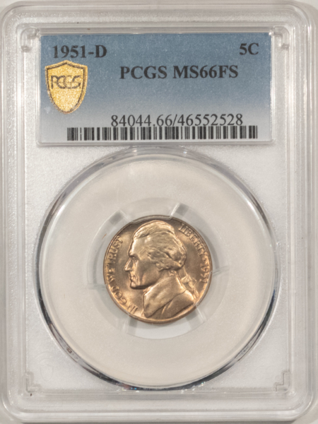 Jefferson Nickels 1951-D JEFFERSON NICKEL – PCGS MS-66 FS, TOUGH & FULL STEPS