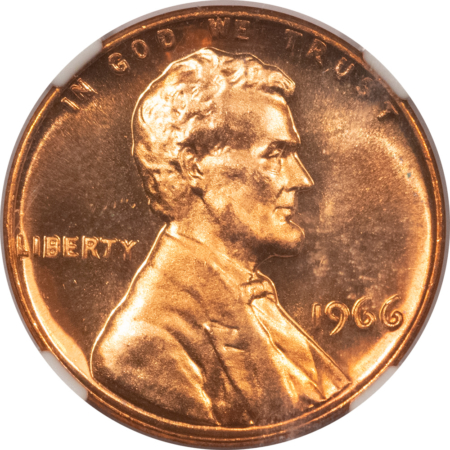 Lincoln Cents (Memorial) 1966 SMS LINCOLN CENT – NGC MS-67 RD CAMEO, RARE & LOW-POP!