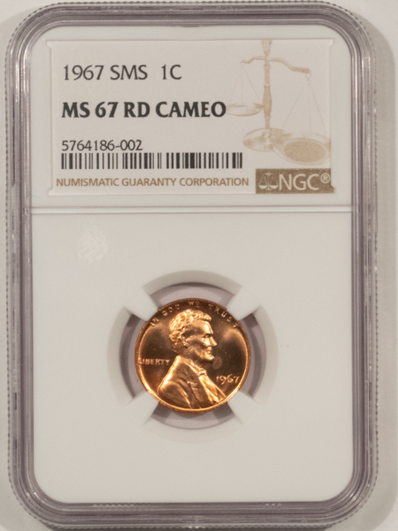 Lincoln Cents (Memorial) 1967 SMS LINCOLN CENT – NGC MS-67 RD CAMEO