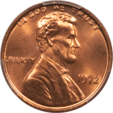 Lincoln Cents (Memorial) 1972 LINCOLN CENT, DOUBLED DIE OBVERSE – PCGS MS-66+ RD, BLAZING RED!