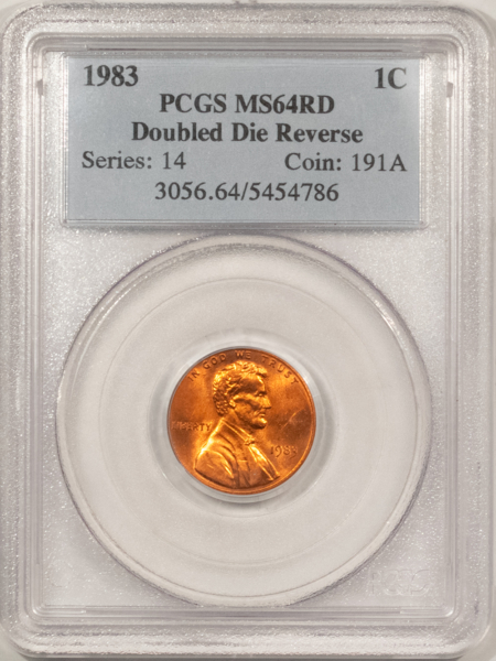 Lincoln Cents (Memorial) 1983 LINCOLN CENT, DOUBLED DIE REVERSE – PCGS MS-64 RD
