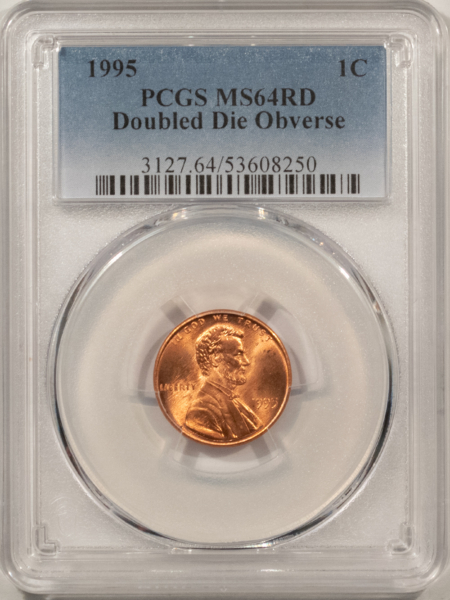 Lincoln Cents (Memorial) 1995 DOUBLED DIE OBVERSE LINCOLN CENT – PCGS MS-64 RD, RED FROM A FRESH ROLL!