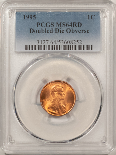 Lincoln Cents (Memorial) 1995 DOUBLED DIE OBVERSE LINCOLN CENT – PCGS MS-64 RD, RED FROM A FRESH ROLL!