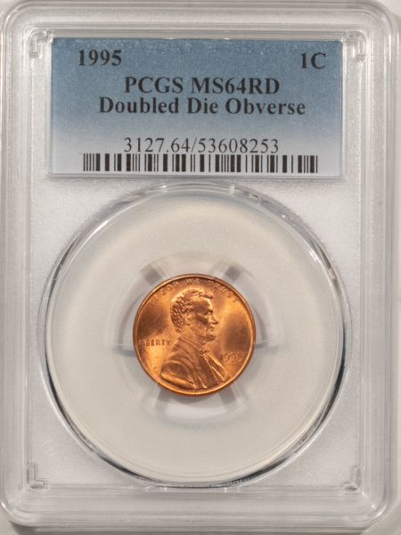 Lincoln Cents (Memorial) 1995 DOUBLED DIE OBVERSE LINCOLN CENT – PCGS MS-64 RD, RED FROM A FRESH ROLL!