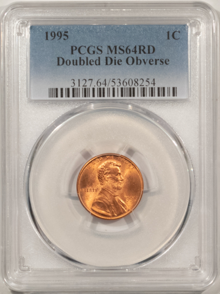 Lincoln Cents (Memorial) 1995 DOUBLED DIE OBVERSE LINCOLN CENT – PCGS MS-64 RD, RED FROM A FRESH ROLL!