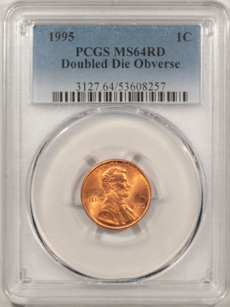 Lincoln Cents (Memorial) 1995 DOUBLED DIE OBVERSE LINCOLN CENT – PCGS MS-64 RD, RED FROM A FRESH ROLL!