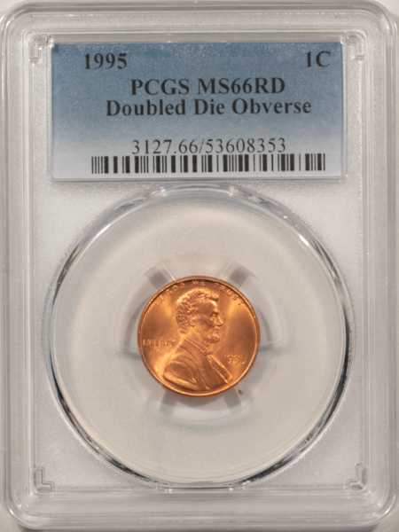 Lincoln Cents (Memorial) 1995 DOUBLED DIE OBVERSE LINCOLN CENT – PCGS MS-66 RD, LOOKS SUPERB!