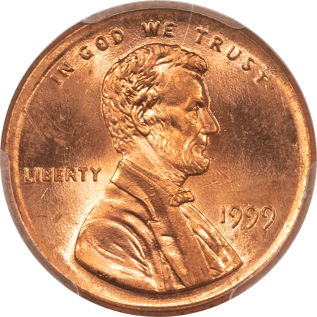 Lincoln Cents (Memorial) 1999 LINCOLN CENT, BROADSTRUCK MINT ERROR – PCGS MS-65 RD