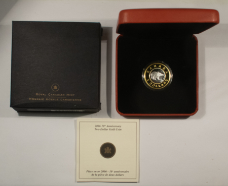 Bullion 2006 CANADA 10TH ANNIVERSARY $2 GOLD GOLD POLAR BEAR 22KT 1/3OZ AGW, GEM PR, OGP