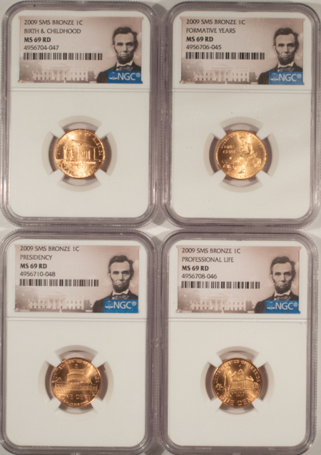 Lincoln Cents (Memorial) 2009 SMS BRONZE LINCOLN CENT SET/4 BICENTENNIAL – NGC MS-69 RD