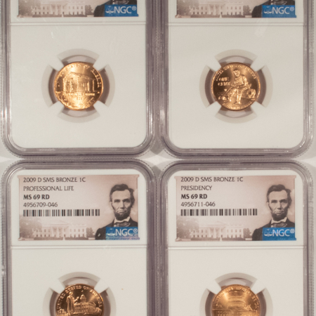 Lincoln Cents (Memorial) 2009-D SMS BRONZE LINCOLN CENT SET/4 BICENTENNIAL – NGC MS-69 RD