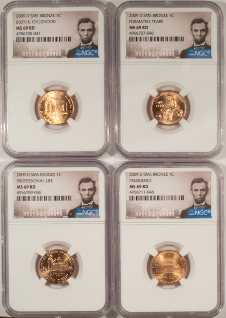 Lincoln Cents (Memorial) 2009-D SMS BRONZE LINCOLN CENT SET/4 BICENTENNIAL – NGC MS-69 RD