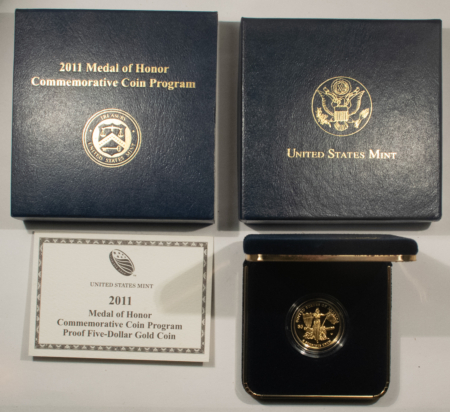 Gold Commems 2011-W $5 GOLD PROOF MEDAL OF HONOR COMMEMORATIVE COIN – GEM PROOF W/ BOX/COA!