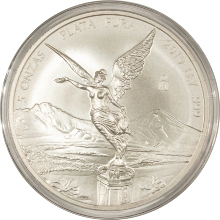 Bullion 2019 MEXICO 5 OZ .999 SILVER LIBERTAD 5 ONZAS LOT/5 GEM BU IN ORIGINAL CAPSULE!