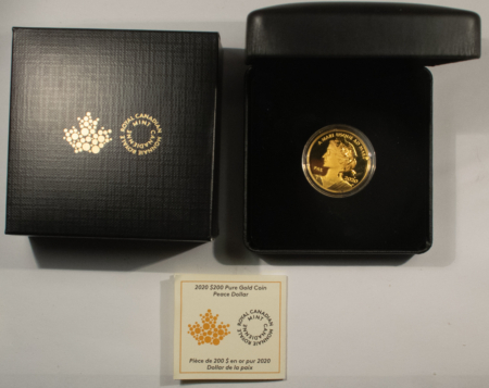 Bullion 2020 CANADA $200 1 OZ .99999 FINE GOLD PAX PEACE DOLLAR HIGH RELIEF PROOF SCARCE