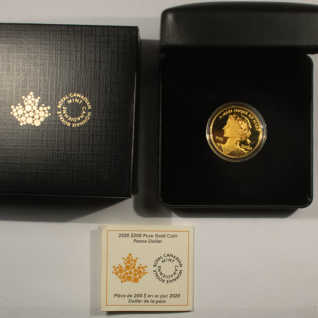 Bullion 2020 CANADA $200 1 OZ .99999 FINE GOLD PAX PEACE DOLLAR HIGH RELIEF PROOF SCARCE