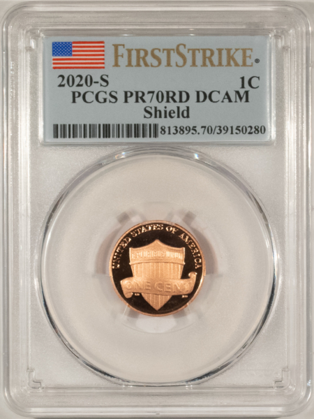 Lincoln Cents (Memorial) 2020-S PROOF LINCOLN SHIELD CENT – PCGS PR-70 RD DCAM, FIRST STRIKE!