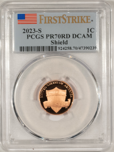 Lincoln Cents (Memorial) 2023-S PROOF LINCOLN SHIELD CENT – PCGS PR-70 RD DCAM, FIRST STRIKE!